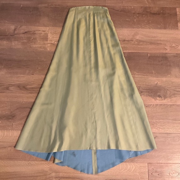 Vintage Chanel spring green / blue midi skirt w/ back slits, XS (34) - Picture 2 of 12